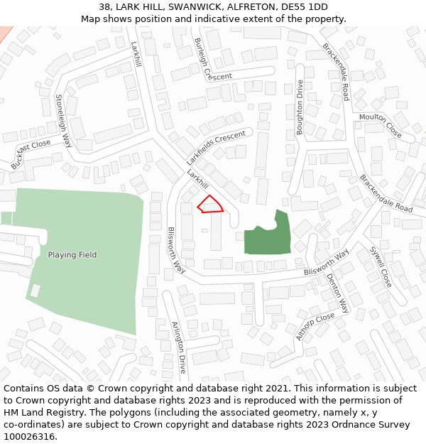 38, LARK HILL, SWANWICK, ALFRETON, DE55 1DD: Location map and indicative extent of plot