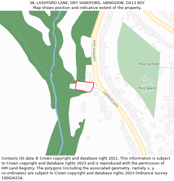 38, LASHFORD LANE, DRY SANDFORD, ABINGDON, OX13 6DY: Location map and indicative extent of plot