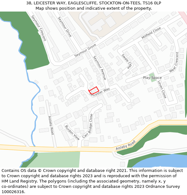 38, LEICESTER WAY, EAGLESCLIFFE, STOCKTON-ON-TEES, TS16 0LP: Location map and indicative extent of plot