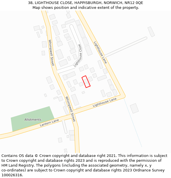 38, LIGHTHOUSE CLOSE, HAPPISBURGH, NORWICH, NR12 0QE: Location map and indicative extent of plot