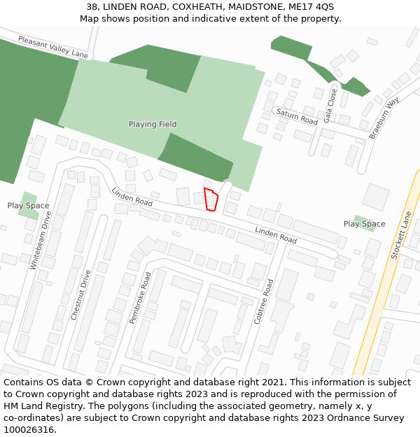 38, LINDEN ROAD, COXHEATH, MAIDSTONE, ME17 4QS: Location map and indicative extent of plot
