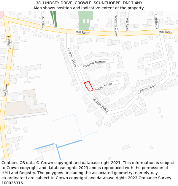 38, LINDSEY DRIVE, CROWLE, SCUNTHORPE, DN17 4NY: Location map and indicative extent of plot