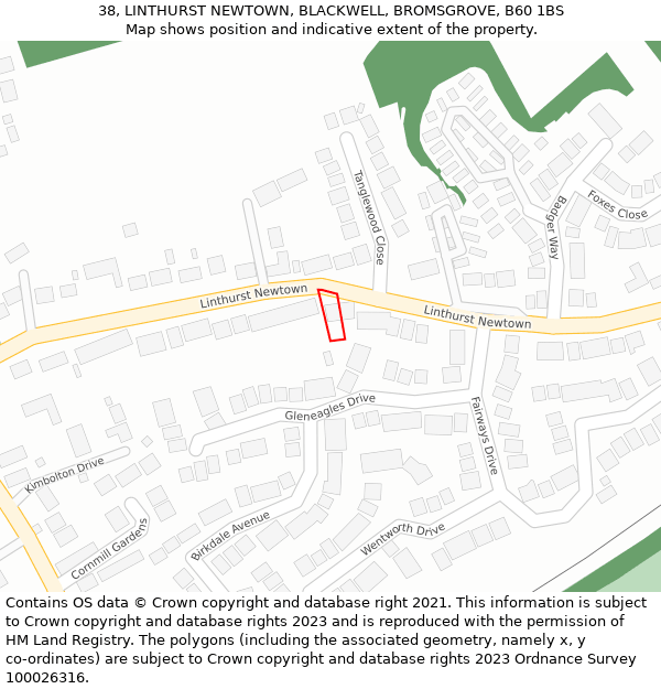 38, LINTHURST NEWTOWN, BLACKWELL, BROMSGROVE, B60 1BS: Location map and indicative extent of plot
