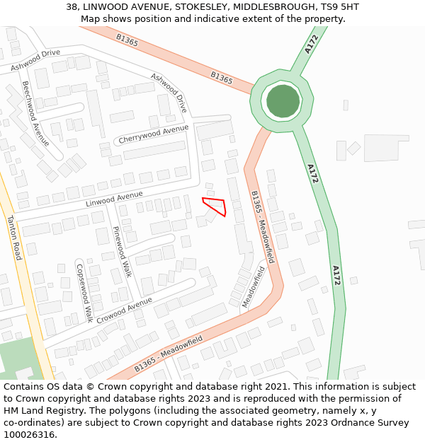 38, LINWOOD AVENUE, STOKESLEY, MIDDLESBROUGH, TS9 5HT: Location map and indicative extent of plot