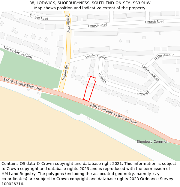 38, LODWICK, SHOEBURYNESS, SOUTHEND-ON-SEA, SS3 9HW: Location map and indicative extent of plot