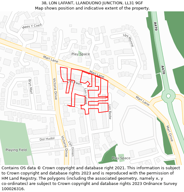 38, LON LAFANT, LLANDUDNO JUNCTION, LL31 9GF: Location map and indicative extent of plot