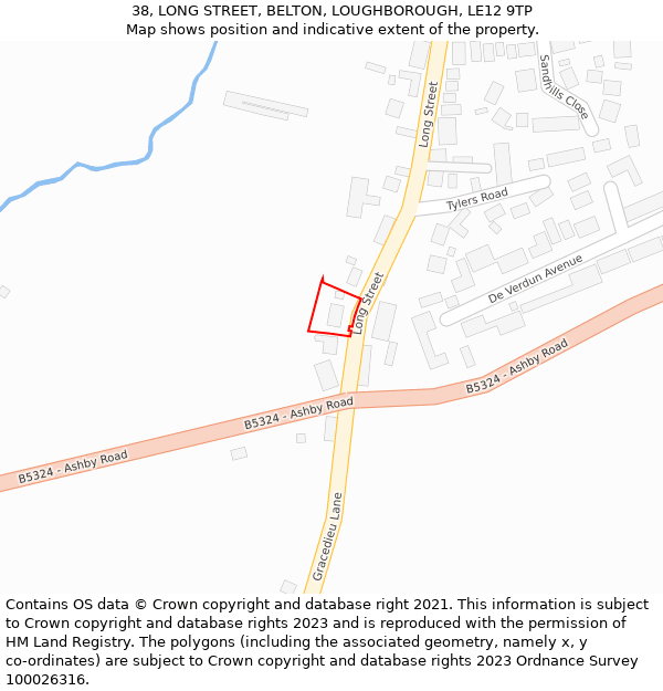 38, LONG STREET, BELTON, LOUGHBOROUGH, LE12 9TP: Location map and indicative extent of plot