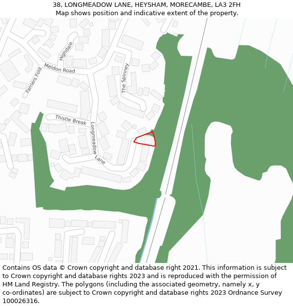 38, LONGMEADOW LANE, HEYSHAM, MORECAMBE, LA3 2FH: Location map and indicative extent of plot