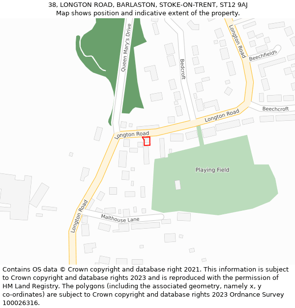 38, LONGTON ROAD, BARLASTON, STOKE-ON-TRENT, ST12 9AJ: Location map and indicative extent of plot