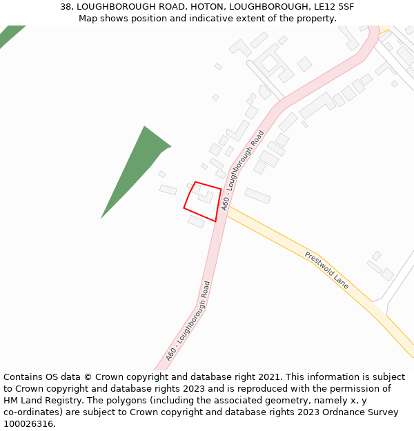 38, LOUGHBOROUGH ROAD, HOTON, LOUGHBOROUGH, LE12 5SF: Location map and indicative extent of plot