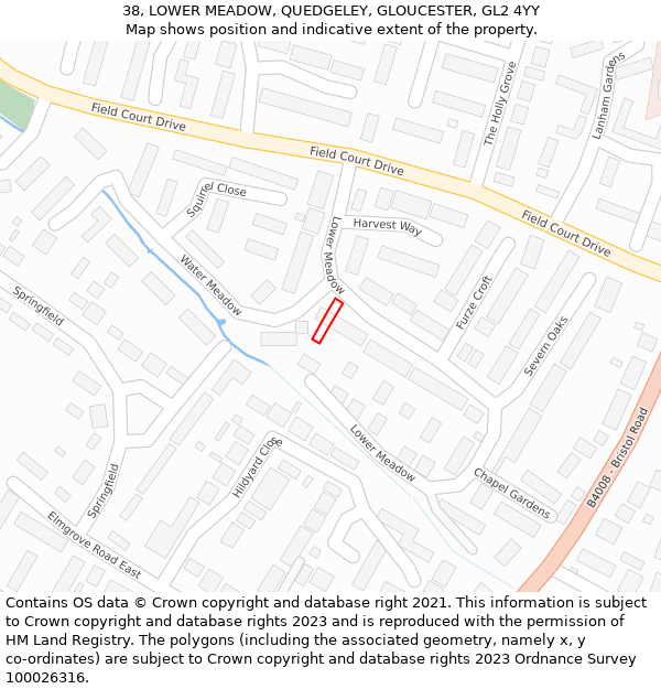 38, LOWER MEADOW, QUEDGELEY, GLOUCESTER, GL2 4YY: Location map and indicative extent of plot