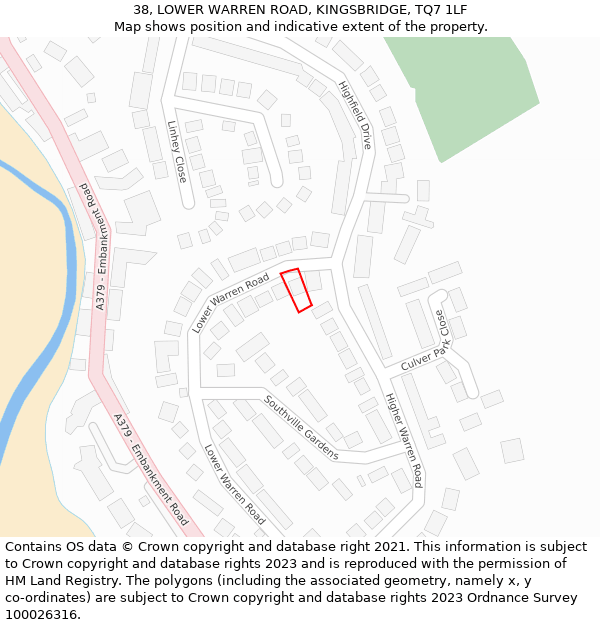 38, LOWER WARREN ROAD, KINGSBRIDGE, TQ7 1LF: Location map and indicative extent of plot