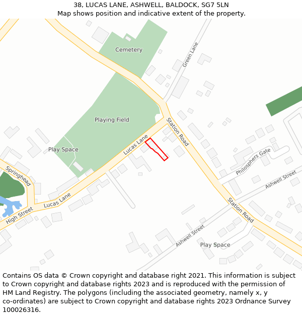 38, LUCAS LANE, ASHWELL, BALDOCK, SG7 5LN: Location map and indicative extent of plot