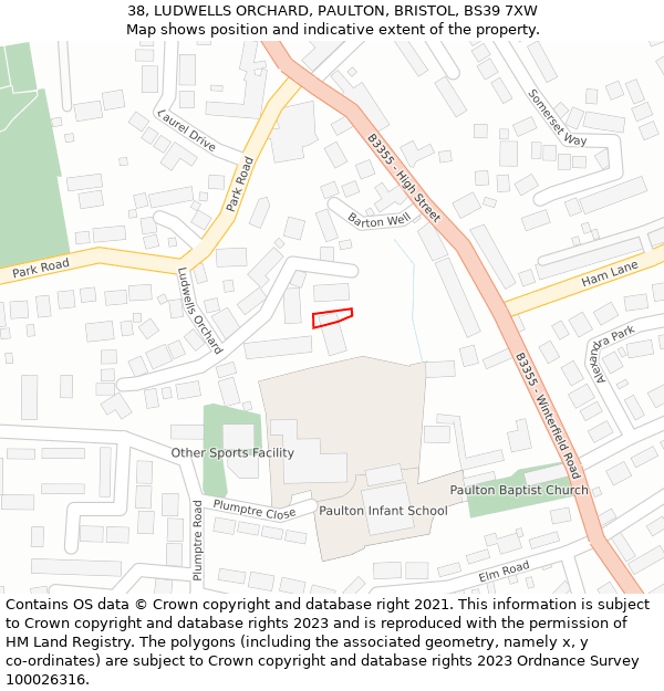 38, LUDWELLS ORCHARD, PAULTON, BRISTOL, BS39 7XW: Location map and indicative extent of plot