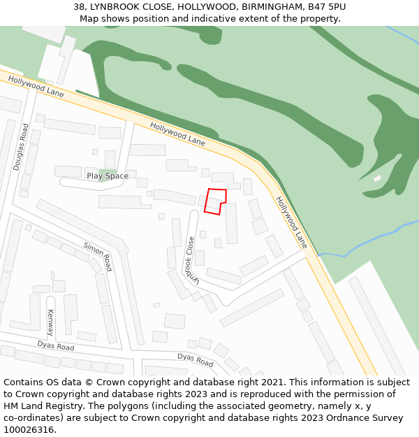 38, LYNBROOK CLOSE, HOLLYWOOD, BIRMINGHAM, B47 5PU: Location map and indicative extent of plot