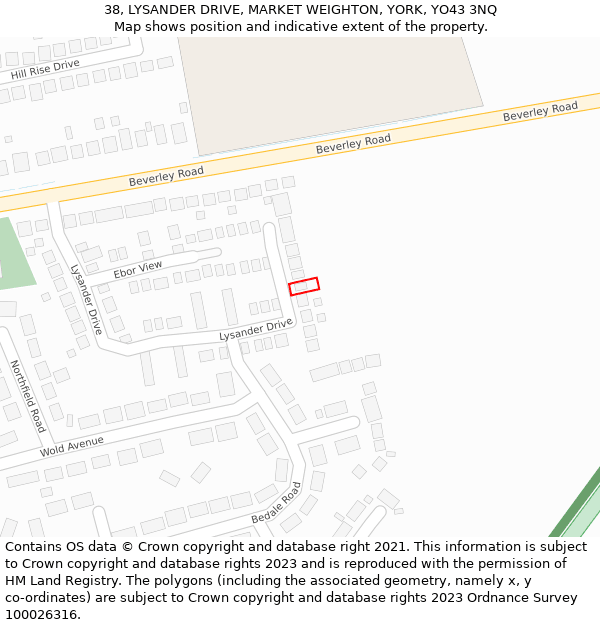 38, LYSANDER DRIVE, MARKET WEIGHTON, YORK, YO43 3NQ: Location map and indicative extent of plot