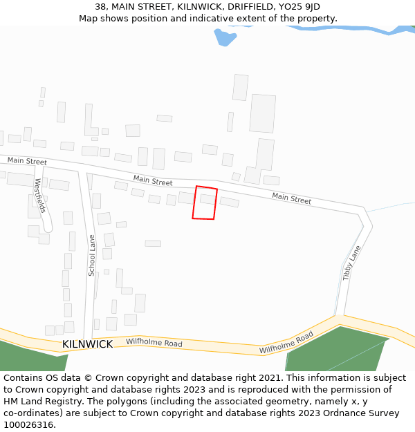 38, MAIN STREET, KILNWICK, DRIFFIELD, YO25 9JD: Location map and indicative extent of plot