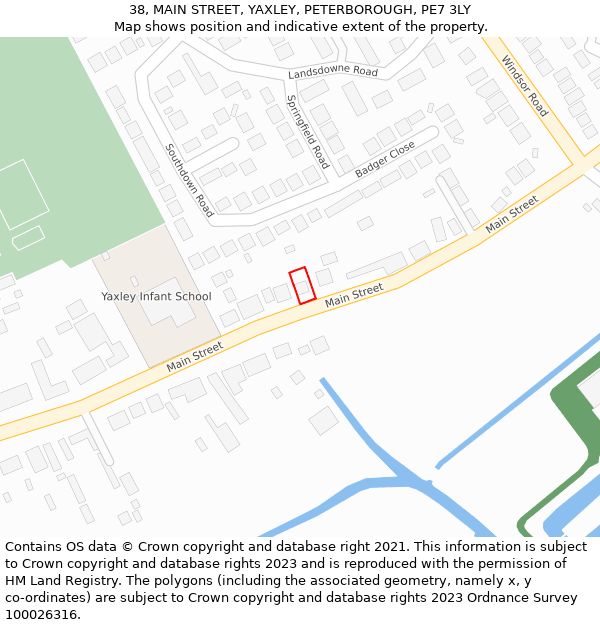 38, MAIN STREET, YAXLEY, PETERBOROUGH, PE7 3LY: Location map and indicative extent of plot