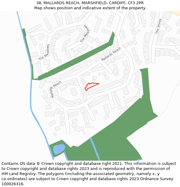 38, MALLARDS REACH, MARSHFIELD, CARDIFF, CF3 2PR: Location map and indicative extent of plot