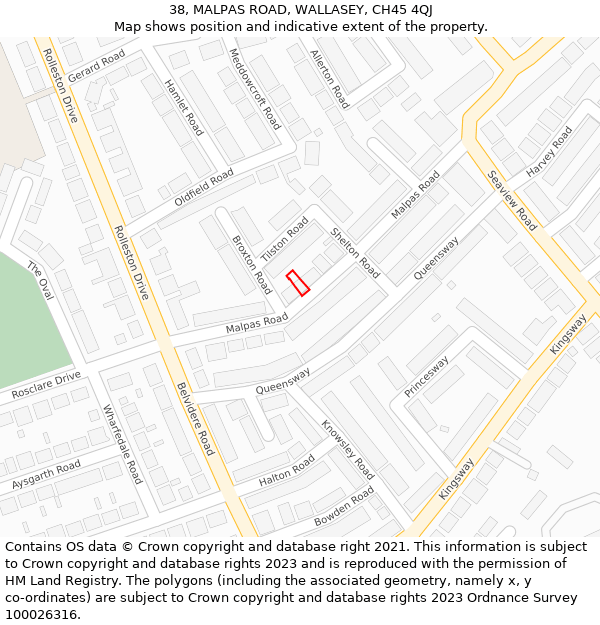 38, MALPAS ROAD, WALLASEY, CH45 4QJ: Location map and indicative extent of plot