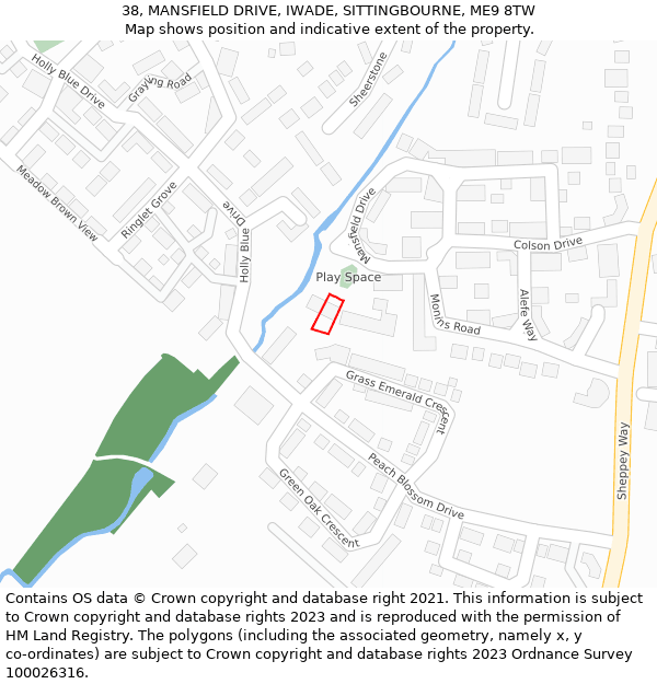 38, MANSFIELD DRIVE, IWADE, SITTINGBOURNE, ME9 8TW: Location map and indicative extent of plot