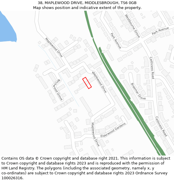 38, MAPLEWOOD DRIVE, MIDDLESBROUGH, TS6 0GB: Location map and indicative extent of plot