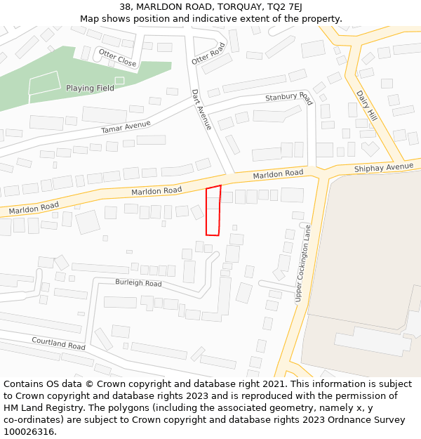 38, MARLDON ROAD, TORQUAY, TQ2 7EJ: Location map and indicative extent of plot