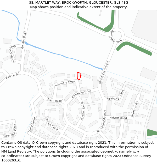 38, MARTLET WAY, BROCKWORTH, GLOUCESTER, GL3 4SG: Location map and indicative extent of plot