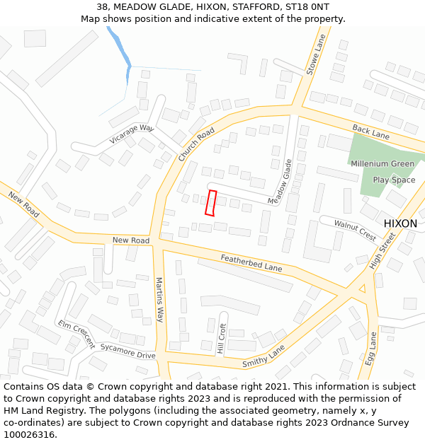 38, MEADOW GLADE, HIXON, STAFFORD, ST18 0NT: Location map and indicative extent of plot