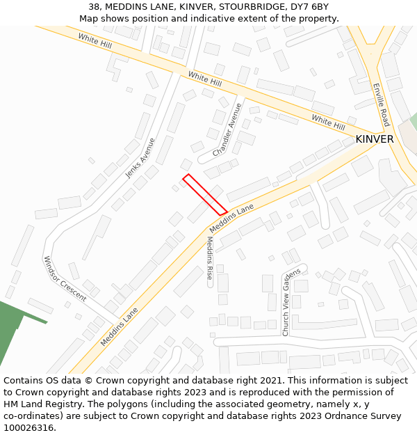 38, MEDDINS LANE, KINVER, STOURBRIDGE, DY7 6BY: Location map and indicative extent of plot