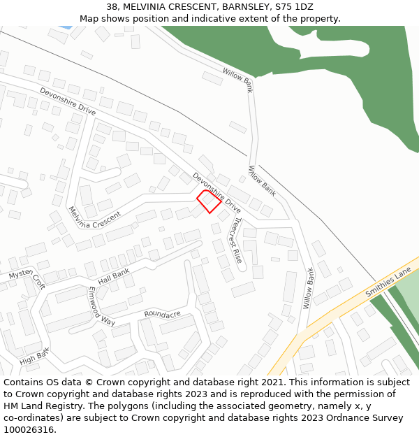 38, MELVINIA CRESCENT, BARNSLEY, S75 1DZ: Location map and indicative extent of plot