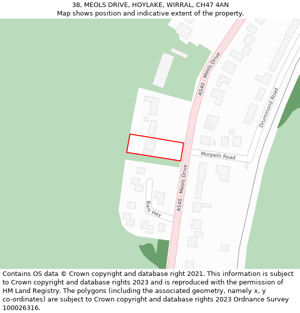 38, MEOLS DRIVE, HOYLAKE, WIRRAL, CH47 4AN: Location map and indicative extent of plot