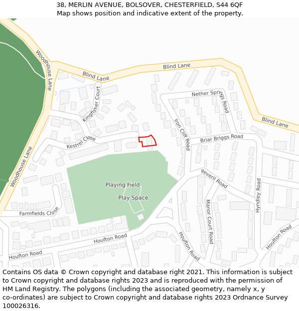 38, MERLIN AVENUE, BOLSOVER, CHESTERFIELD, S44 6QF: Location map and indicative extent of plot