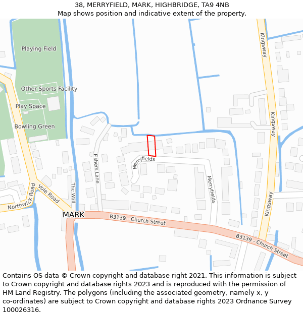 38, MERRYFIELD, MARK, HIGHBRIDGE, TA9 4NB: Location map and indicative extent of plot