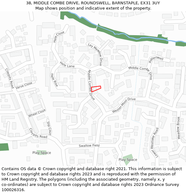 38, MIDDLE COMBE DRIVE, ROUNDSWELL, BARNSTAPLE, EX31 3UY: Location map and indicative extent of plot