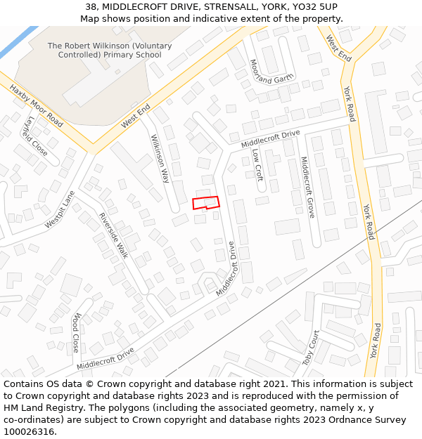 38, MIDDLECROFT DRIVE, STRENSALL, YORK, YO32 5UP: Location map and indicative extent of plot