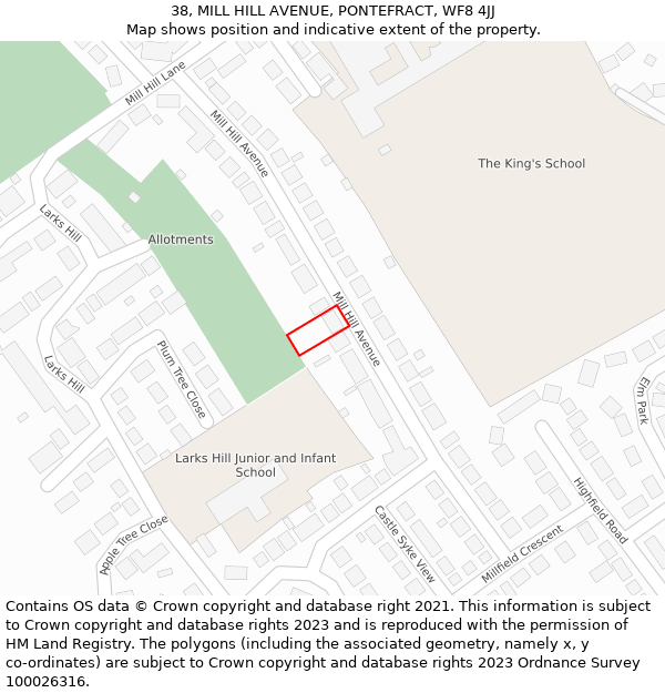 38, MILL HILL AVENUE, PONTEFRACT, WF8 4JJ: Location map and indicative extent of plot