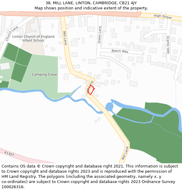 38, MILL LANE, LINTON, CAMBRIDGE, CB21 4JY: Location map and indicative extent of plot