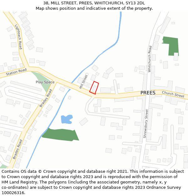 38, MILL STREET, PREES, WHITCHURCH, SY13 2DL: Location map and indicative extent of plot