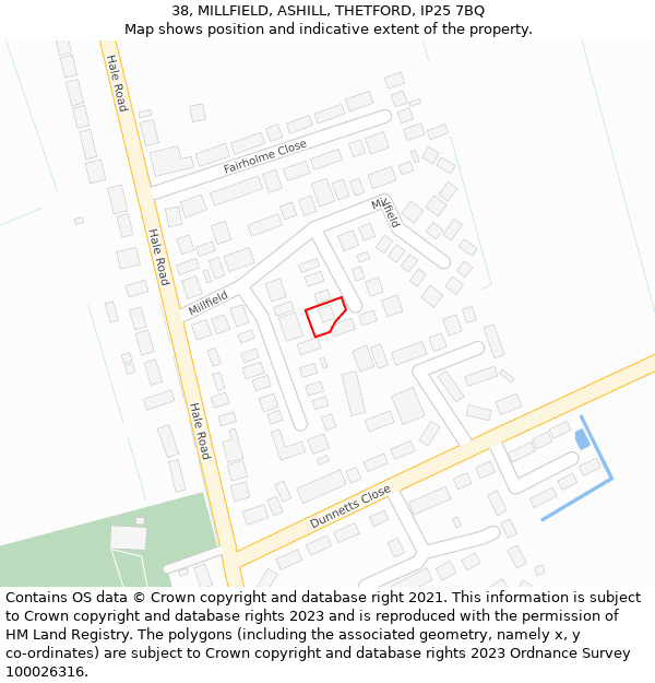 38, MILLFIELD, ASHILL, THETFORD, IP25 7BQ: Location map and indicative extent of plot