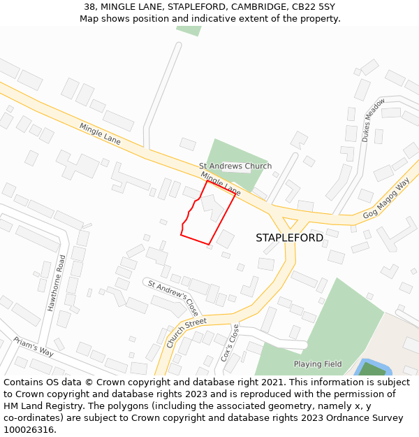 38, MINGLE LANE, STAPLEFORD, CAMBRIDGE, CB22 5SY: Location map and indicative extent of plot