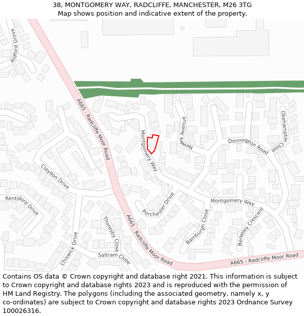 38, MONTGOMERY WAY, RADCLIFFE, MANCHESTER, M26 3TG: Location map and indicative extent of plot