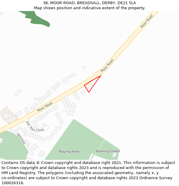 38, MOOR ROAD, BREADSALL, DERBY, DE21 5LA: Location map and indicative extent of plot