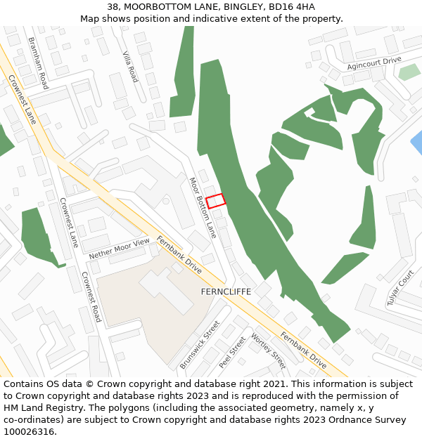 38, MOORBOTTOM LANE, BINGLEY, BD16 4HA: Location map and indicative extent of plot