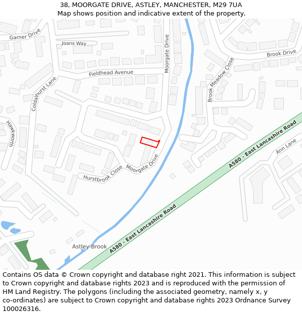 38, MOORGATE DRIVE, ASTLEY, MANCHESTER, M29 7UA: Location map and indicative extent of plot