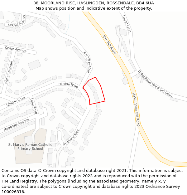 38, MOORLAND RISE, HASLINGDEN, ROSSENDALE, BB4 6UA: Location map and indicative extent of plot