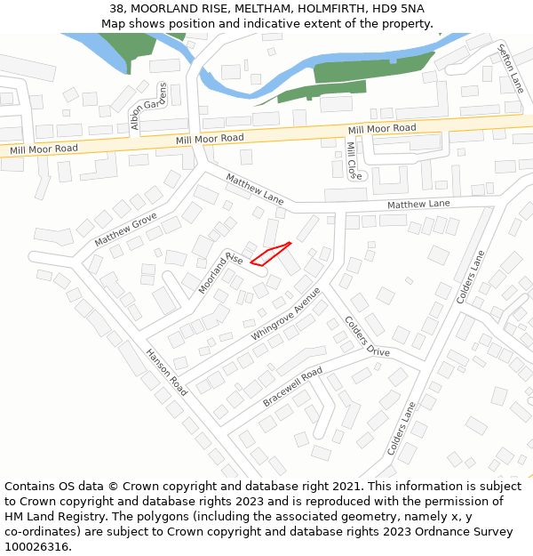 38, MOORLAND RISE, MELTHAM, HOLMFIRTH, HD9 5NA: Location map and indicative extent of plot