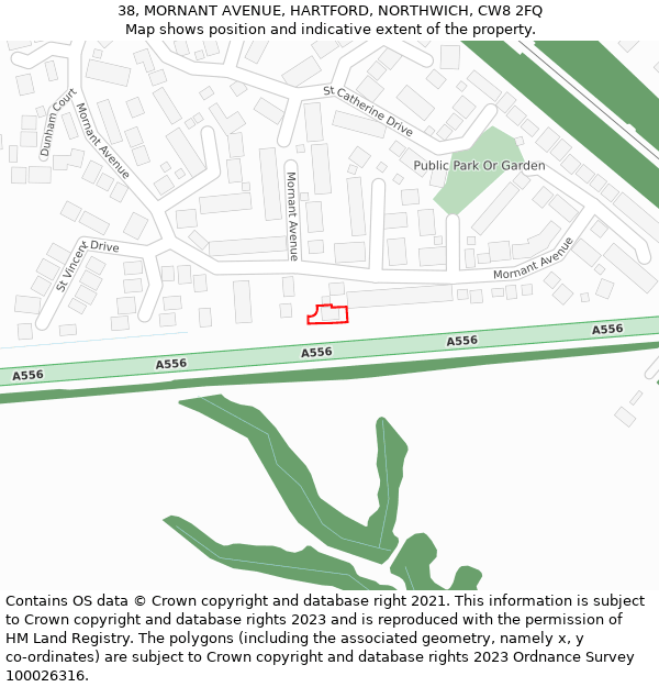 38, MORNANT AVENUE, HARTFORD, NORTHWICH, CW8 2FQ: Location map and indicative extent of plot