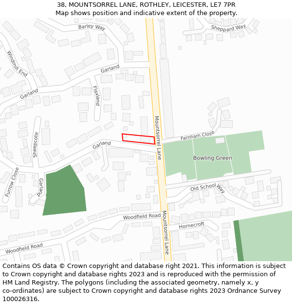 38, MOUNTSORREL LANE, ROTHLEY, LEICESTER, LE7 7PR: Location map and indicative extent of plot