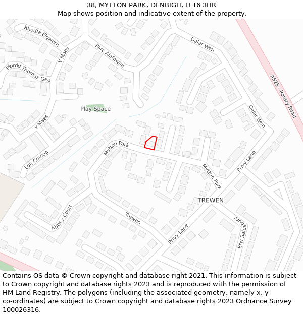 38, MYTTON PARK, DENBIGH, LL16 3HR: Location map and indicative extent of plot